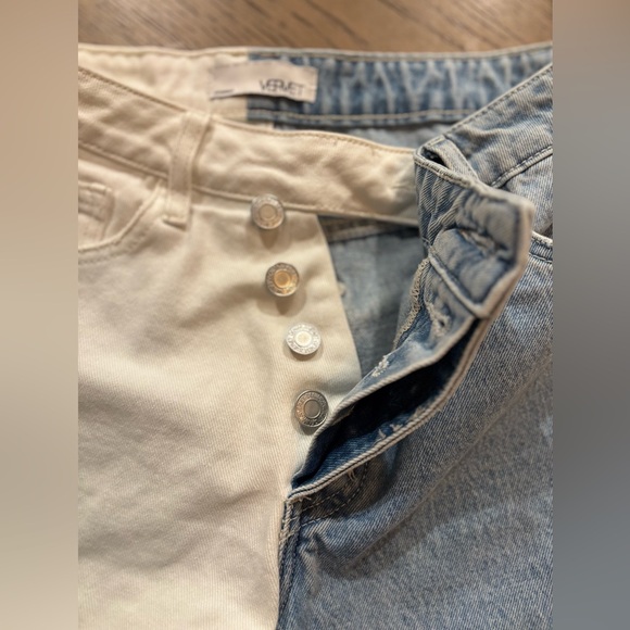 Vervet by Flying Monkey two-tone, high-rise, distressed straight-leg denim jean - Picture 4 of 13